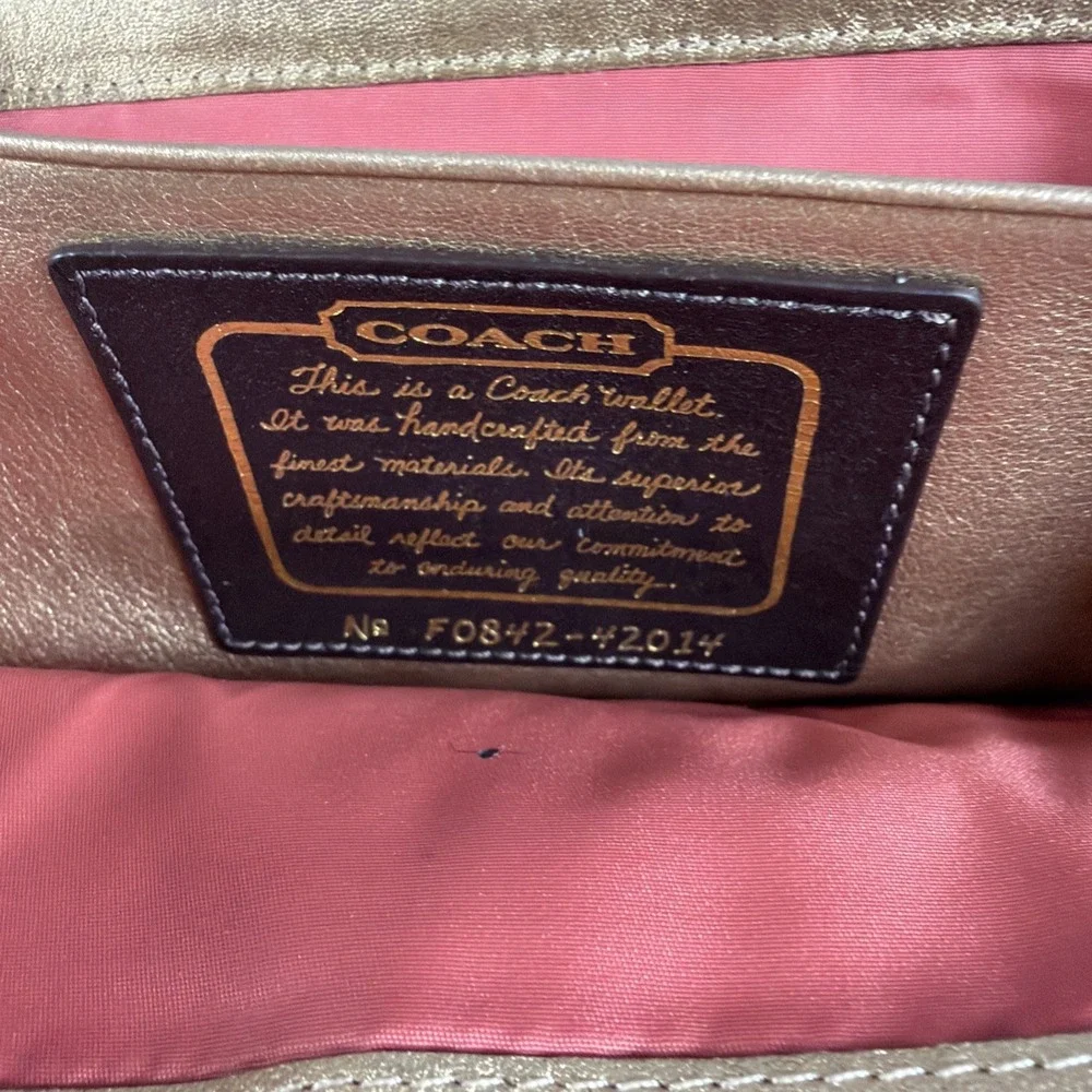 Coach Gold Signature Canvas Wallet Women's Bifold Leather Trim Used
